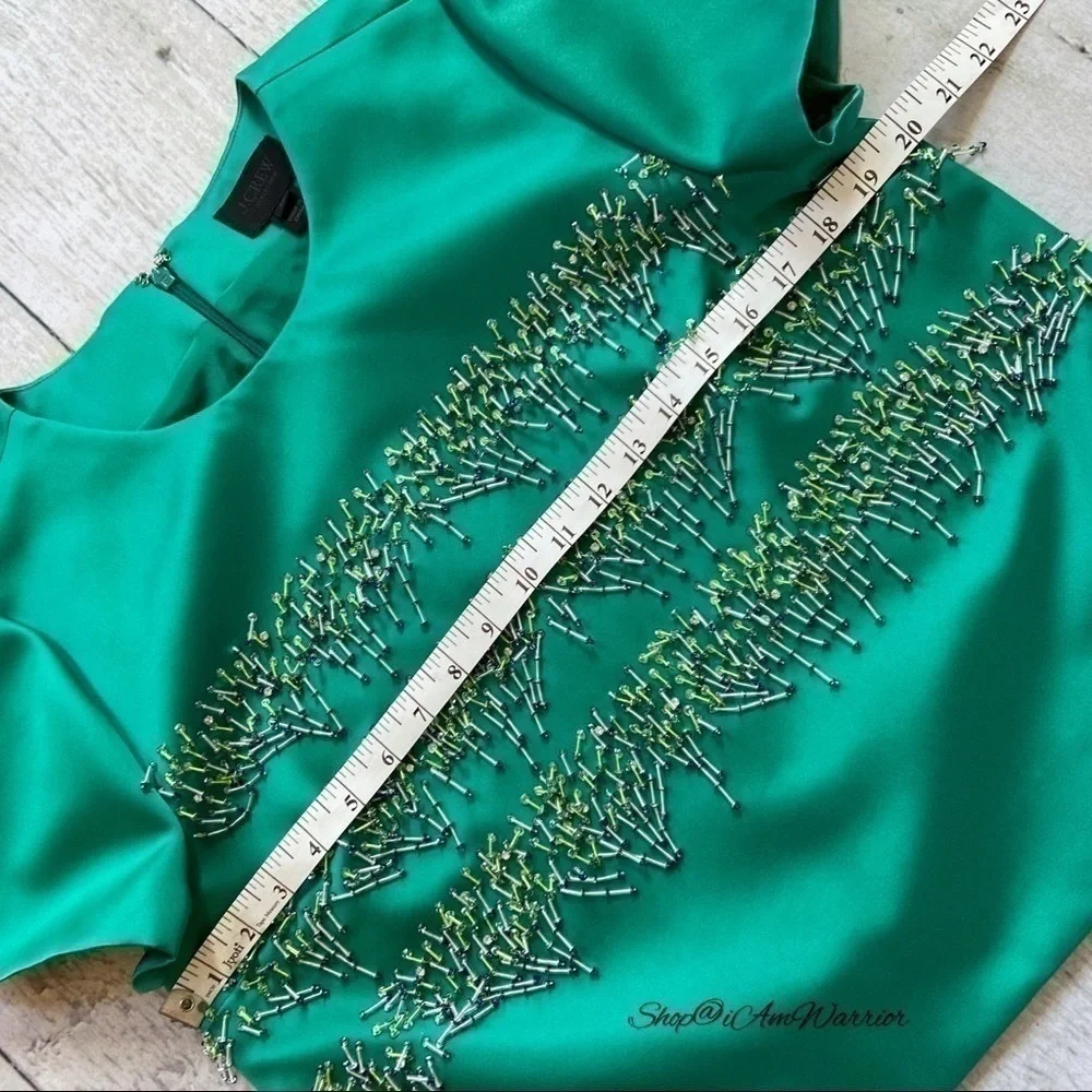 J.Crew Collection NWT Beaded Satin Top Teal Emerald Green Crystal Embellished